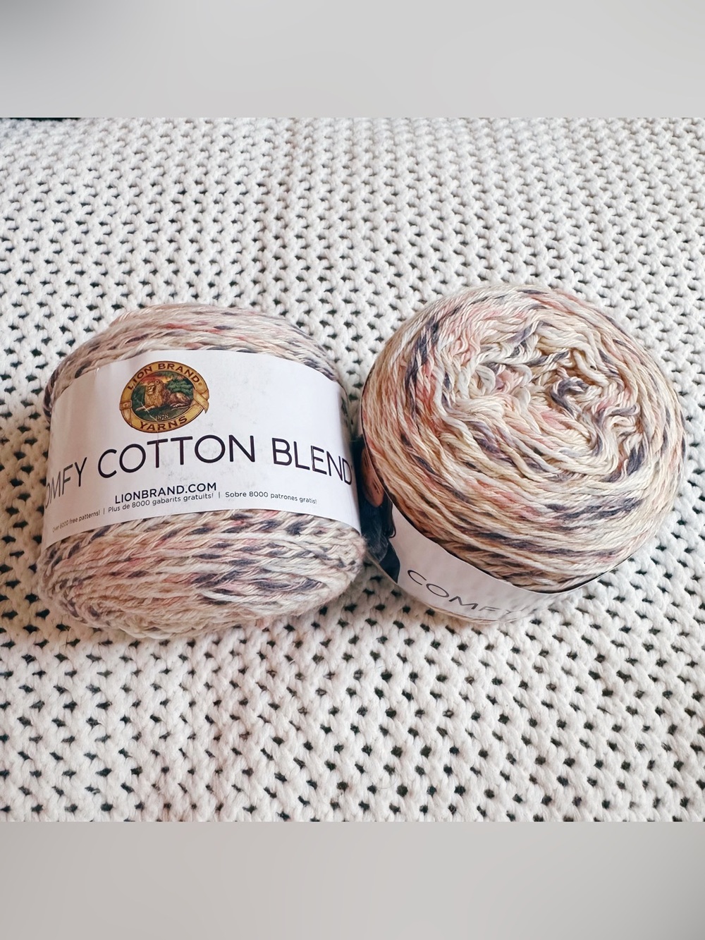 NEW Lion Brand Yarns Comfy Cotton Blend Cream Multicolor pink grey cozy knit